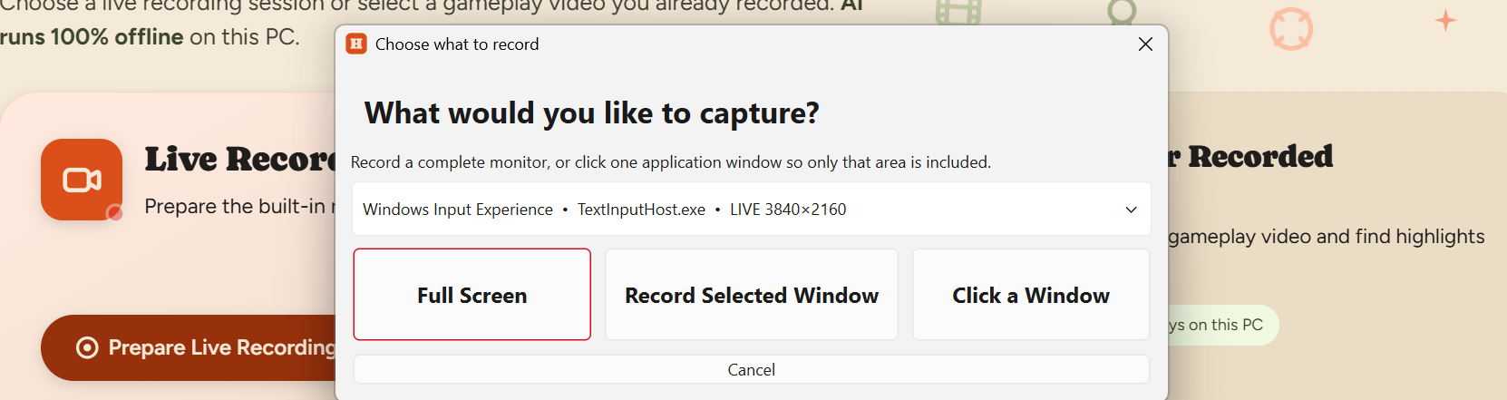 Live capture source selection