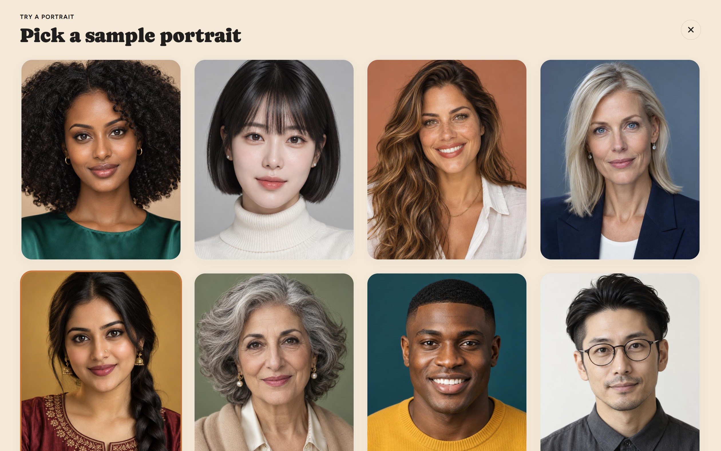 The built-in sample portrait gallery.