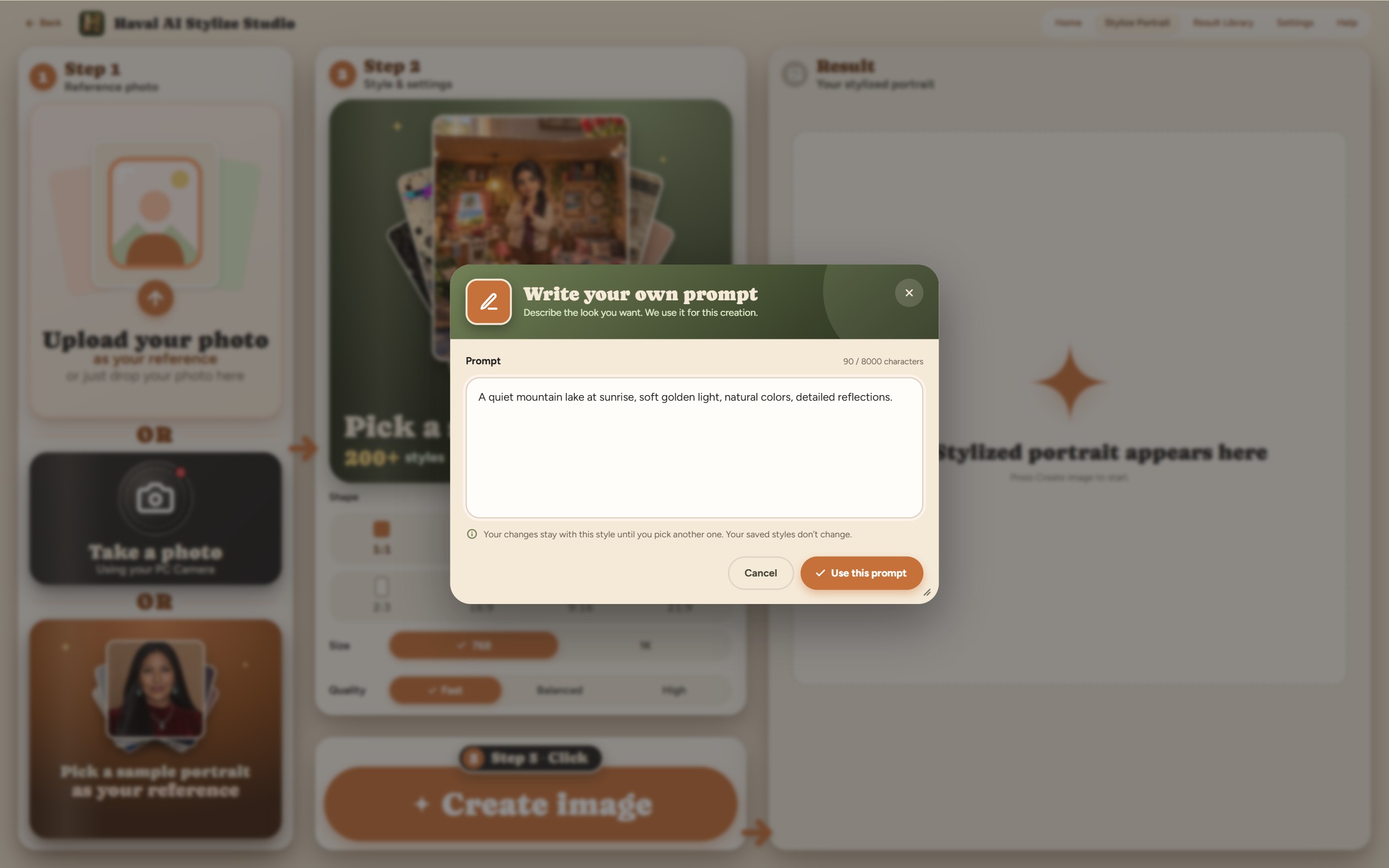 A custom text-only prompt with no reference photo.