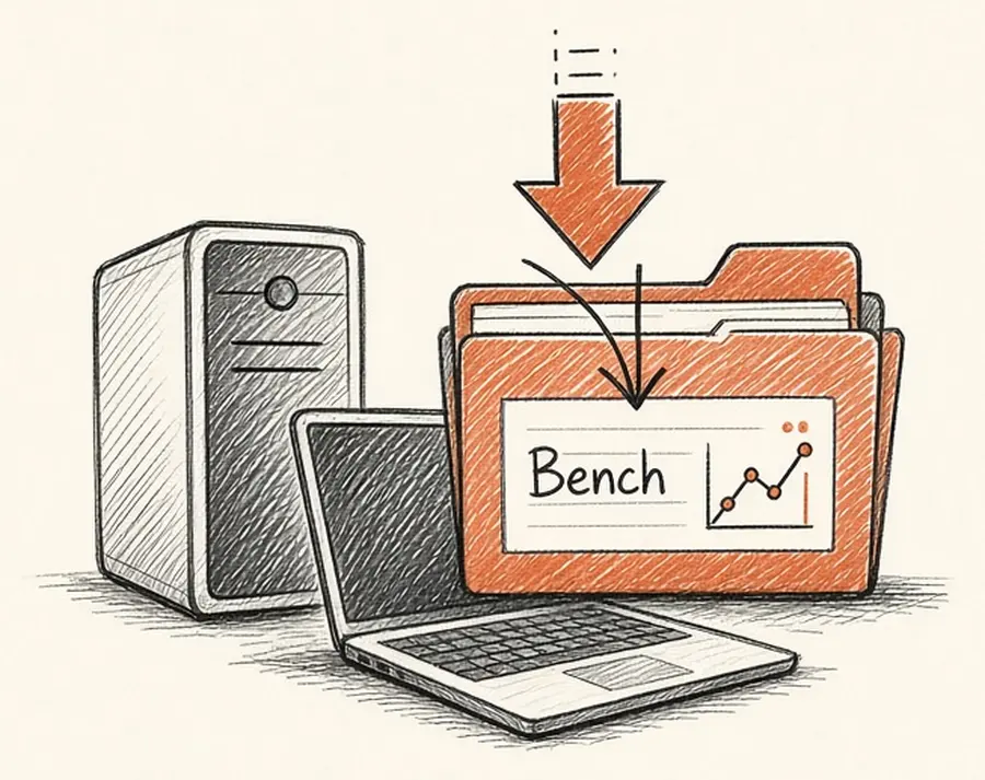 Sketch of PC, laptop, and Bench download folder